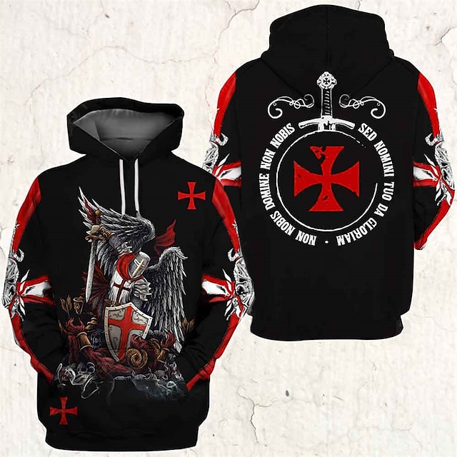 Men's Unisex Pullover Hoodie Sweatshirt Black Hooded Knights Templar ...