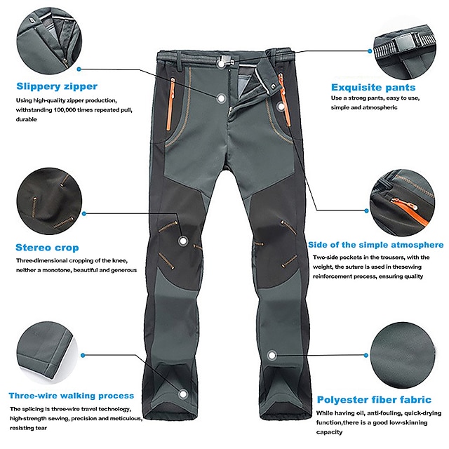 Men's Fleece Lined Pants Waterproof Hiking Pants Trousers Softshell