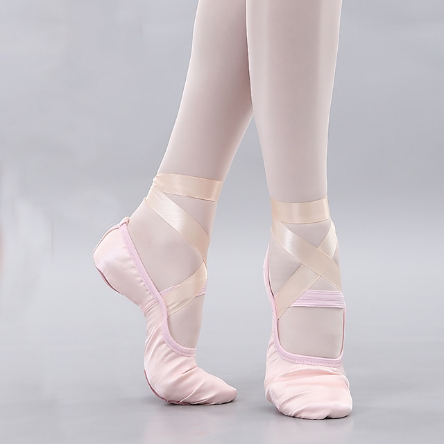  Women's Ballet Shoes Practice Trainning Dance Shoes Performance Stage Indoor Flat Flat Heel Lace-up Elastic Band Pink Champagne / Satin / Girls'