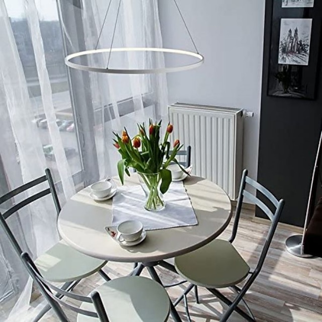  60cm led hanglamp ring cirkel ontwerp nordic eenvoudig modern eigentijds zwart metaal acryl geschilderde afwerkingen 110-120v 220-240v alleen dimbaar met afstandsbediening