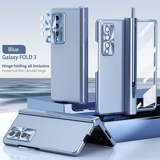  telefone Capinha Para Samsung Galaxy Z Fold 5 Z Fold 4 Z Fold 3 Capa Proteção Completa Virar Porta lápis Galvanizado Cor Sólida PC