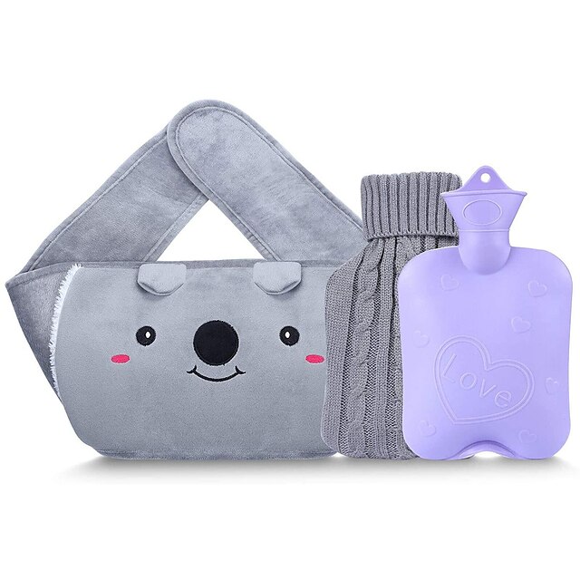  Portable Hot Water Bottle, Rubber Warm Water Bag with Soft Plush Waist Cover, Good for Pain Relief from Arthritis, Headaches, Hot and Cold Therapy
