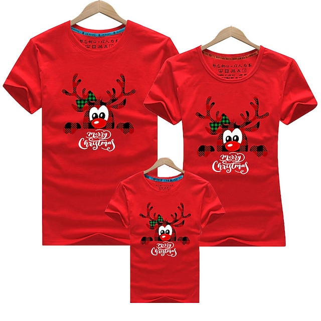  Familie-look T-shirt Katoen Hert Casual Rood Korte mouw Dagelijks Bijpassende outfits