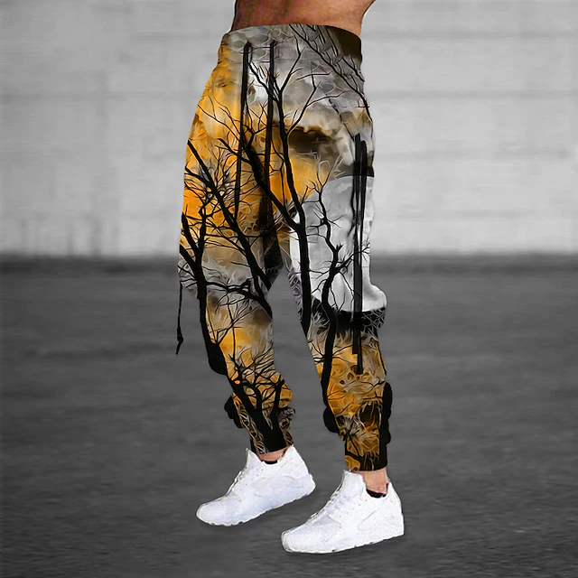Men's Sweatpants Joggers Trousers Drawstring Side Pockets Elastic Waist Graphic Prints Comfort Breathable Sports Outdoor Casual Daily Cotton Blend Terry Streetwear Designer Yellow Red Micro-elastic 5