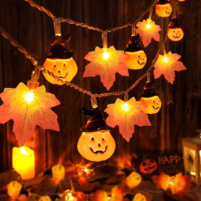  luci della stringa della zucca di halloween cappello di zucca luci della stringa della foglia d'acero 3m-20leds 1.5m-10leds alimentato a batteria festa della casa di festa luci della decorazione di