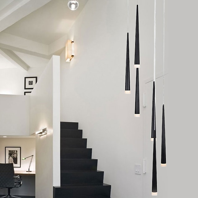  Lampada a sospensione a led a 6 luci con tubo a cono stile nordico nero/bianco bar mini lampada a sospensione di design isola della cucina light bar tavolo sala da pranzo soggiorno lampade regolabili