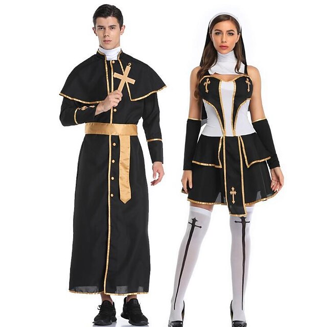Couples Priest Nun Cosplay Costume Outfits Couples' Costumes Adults' Unisex Cosplay Costume Party Carnival Masquerade Easy Halloween Costumes4