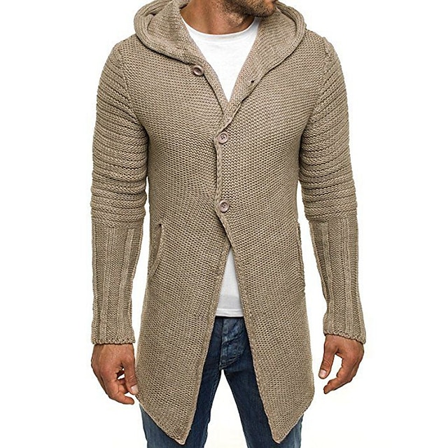 Men's Sweater Cardigan Sweater Sweater Hoodie Ribbed Knit Tunic Knitted ...