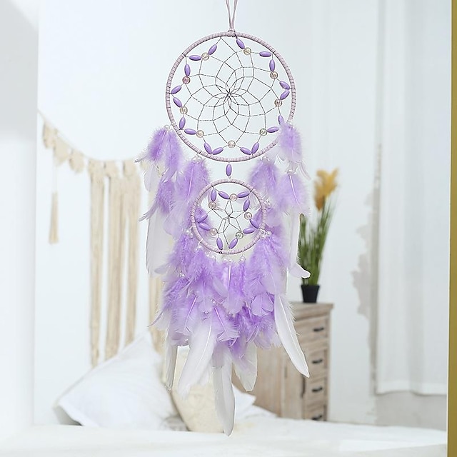  fialový lapač snů ručně vyrobený dárek háček z peří květina zvonek ozdoba na zeď dekorace ve stylu boho 16x60cm/6.3''x24''