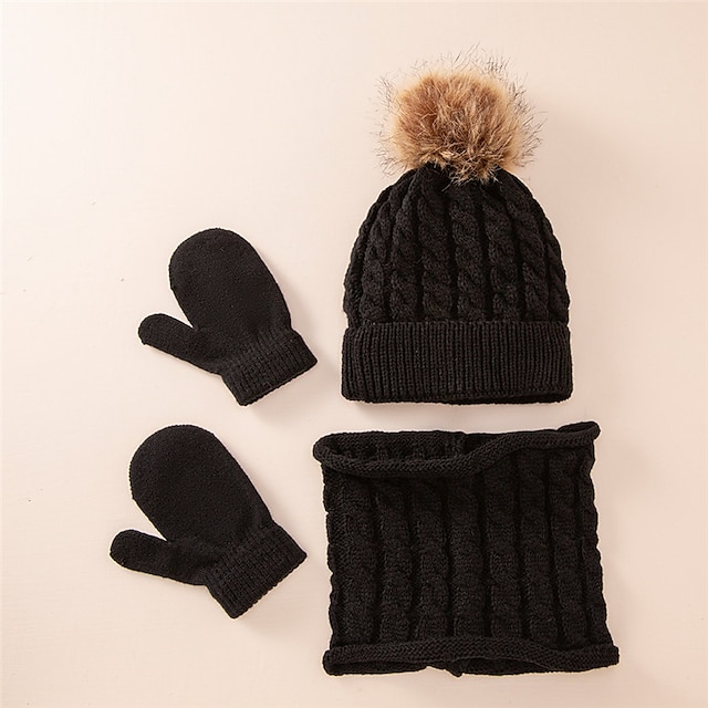  caldo semplice solido pompon cap sciarpa guanti 1 set autunno inverno dei bambini del cappello set neonato cappello del bambino del cappello caldo vestito 0-3 anni di età