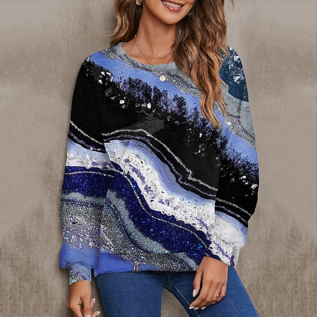  Women's Sweatshirt Pullover Print Active Streetwear Blue Purple Green Graphic Abstract Daily Long Sleeve Round Neck