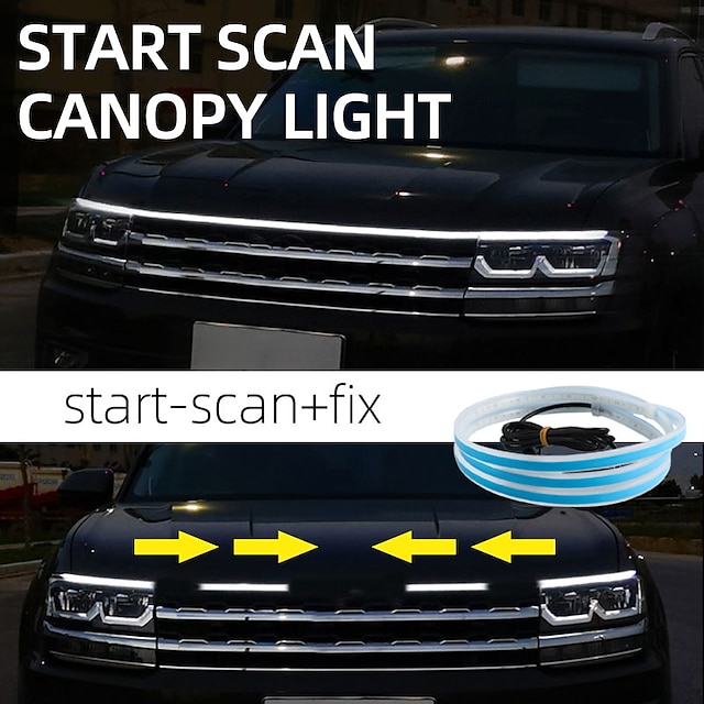  1pcs Scan Starting LED Car Hood Light Strip Auto Engine Hood Guide Decorative Ambient Lamp 12v Modified Car Daytime Running Light