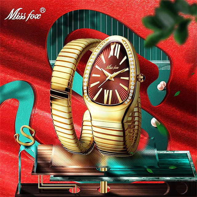 MISSFOX Women's Watches Snake Shape Luxury Wrist Watch For Women Steel Unique Gold Quartz Ladies Watch 16