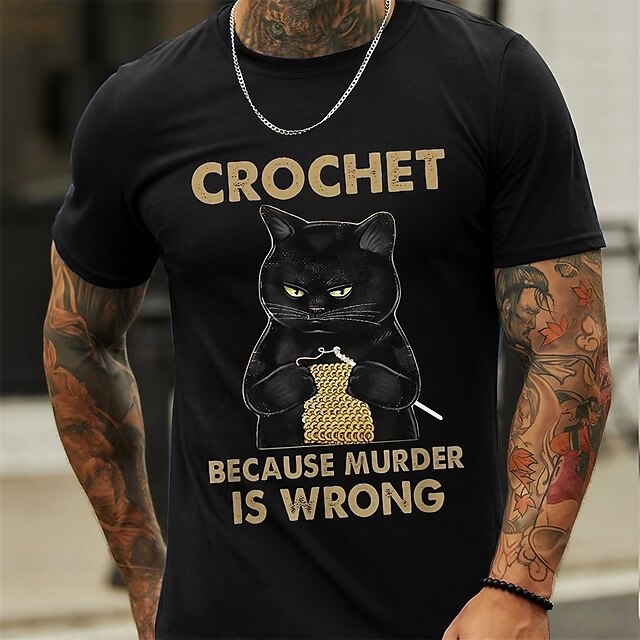 Men's Funny Crochet Cat Graphic T-Shirt - 'Crochet Because Murder Is Wrong' Hobbies Humor Tee3