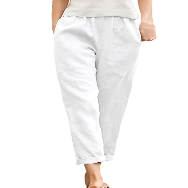 Women's Pants Trousers Baggy Ankle-Length Cotton Linen Pocket Baggy ...
