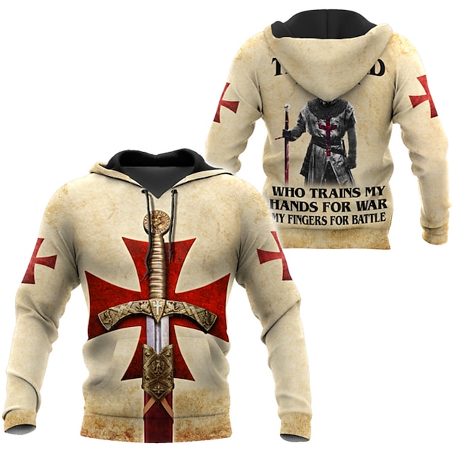  Per uomo Cavalieri Templari Stampe astratte Felpa con cappuccio Felpe Felpa Felpa con cappuccio pullover Manica lunga Felpa con cappuccio Con cappuccio Streetwear Stampa 3D Giornaliero Sport Cachi