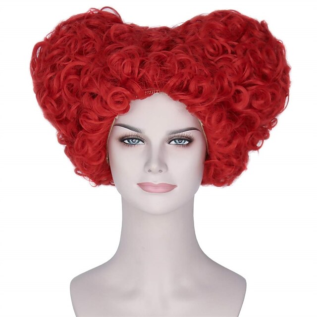 Blue Bird Alice's Adventures in Wonderland Red Queen Anime Cosplay Wig Synthetic Short Curly Red Hair for Women Girls  Anime Party Halloween Wigs2