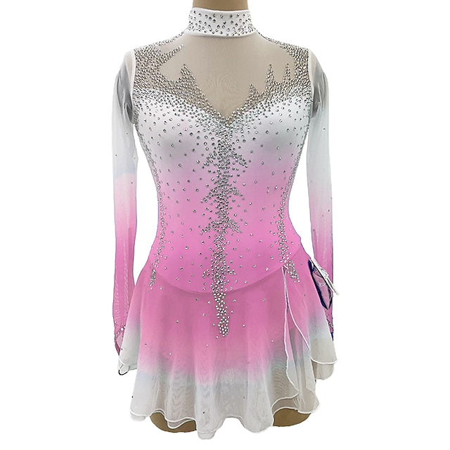 Figure Skating Dress Womens Girls Ice Skating Dress White Pink Red Thumbhole Spandex High 8872