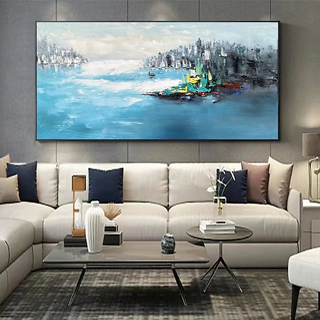 Mintura Handmade City Landscape Oil Paintings On Canvas Wall Art Decoration Modern Abstract Seascape Picture For Home Decor Rolled Frameless Unstretched Painting 34