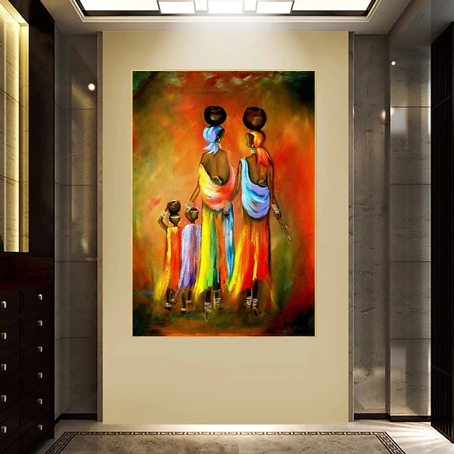 Abstract People Oil Painting African Woman and Child Handmade Painted Wall Art On Canvas Scandinavian Style Home Decor Gift Rolled Canvas No Frame Unstretched Living Room 5