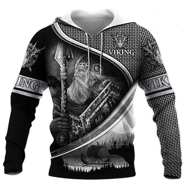 Men's Knights Templar Graphic Prints Human Viking Hoodie Hoodies Sweatshirt Streetwear Designer Long Sleeve Hooded Daily Sports Gray Print Spring & Fall Designer2