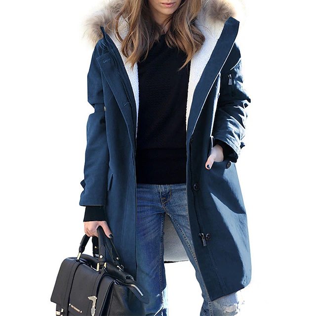 Women's Winter Coat Winter Jacket Parka Windproof Warm Zipper Pocket Fur Collar Fleece Lined Chic & Modern Casual Daily Street Style Solid Color Outdoor Vacation Valentine's Day Street Zipper Long 7