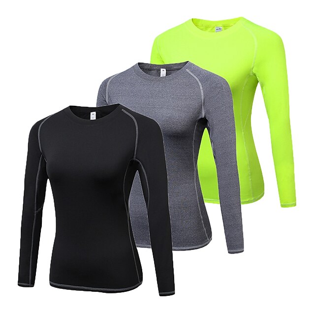  Women's Compression Shirt Base Layer 3 Pack Long Sleeve Base Layer Top Athletic Athleisure Spandex Breathable Quick Dry Lightweight Fitness Gym Workout Running Sportswear Activewear Solid Colored