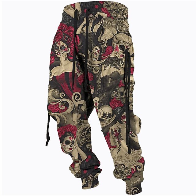 Halloween Cargo Pants Skull Mens Graphic | Casual Sports Outdoor Green Cotton | Sweatpants Joggers Trousers Drawstring Side Pockets Elastic Waist Prints Comfort Breathable Daily Blend3
