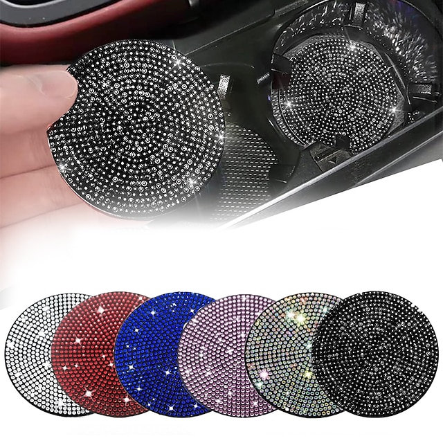  4pcs Bling Car Cup Holder Coaster 2.75 inch Anti-Slip Shockproof Universal Fashion Vehicle Car Coasters Insert Bling Crystal Rhinestone Auto Automotive Interior Accessories for Women