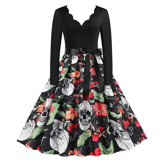Retro Vintage 1950s Punk & Gothic Swing Dress Flare Dress Skeleton ...