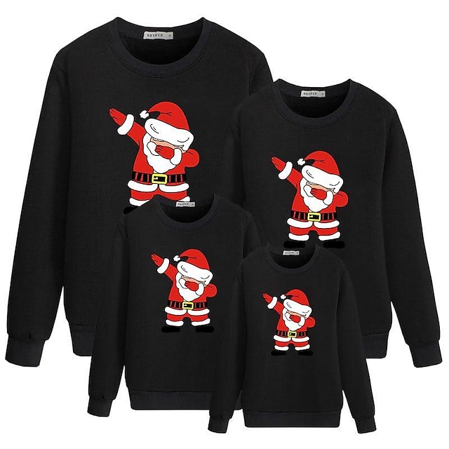  Familie Oberteile Pullover Baumwolle Weihnachtsmann Täglich Schwarz Weiß Rote Langarm Täglich Passende Outfits
