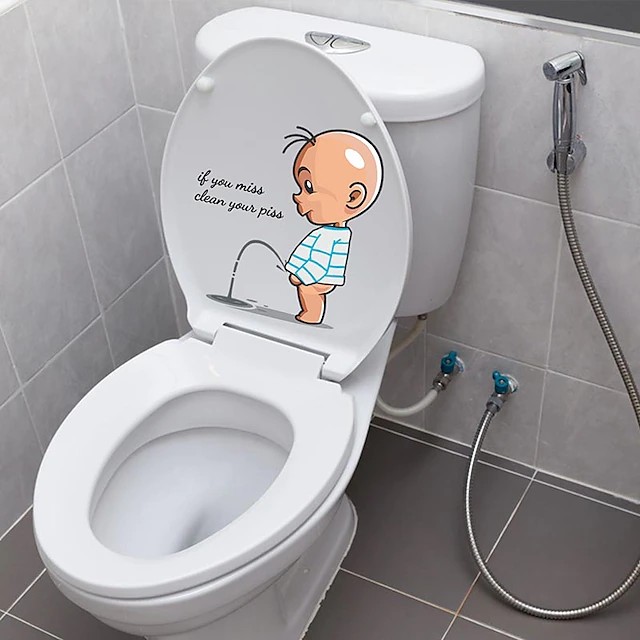 Funny Warning Toilet Stickers Cartoon Child Urination Toilet Lid WC ...