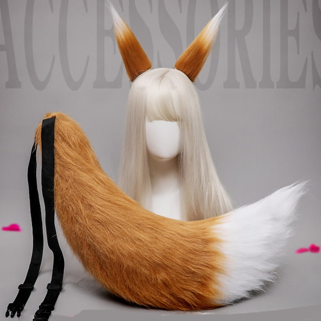  Faux futro zwierząt duży ogon lis kot pies wilk ogon zestaw halloween cosplay kostium imprezowy akcesoria