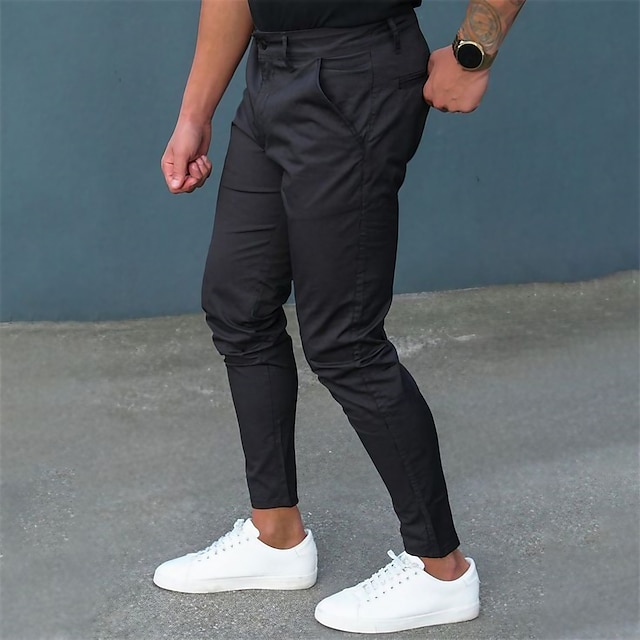  Men's Trousers Chinos Pencil Pants Jogger Pants Front Pocket Plain Comfort Breathable Business Casual Daily Streetwear Chic & Modern Black Navy Blue Micro-elastic