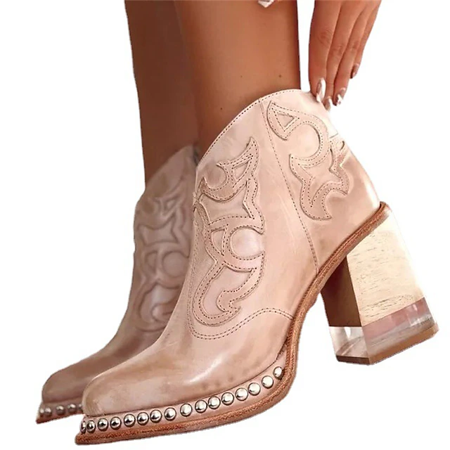 Women's Boots Plus Size Outdoor Daily Booties Ankle Boots Winter Rivet High Heel Chunky Heel