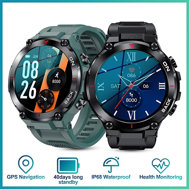  K37 Okos óra 1.32 hüvelyk Intelligens Watch Bluetooth Lépésszámláló Hívás emlékeztető Alvás nyomkövető Kompatibilis valamivel Android iOS Női Férfi Vízálló GPS Hosszú készenléti idő IP68 46 mm-es