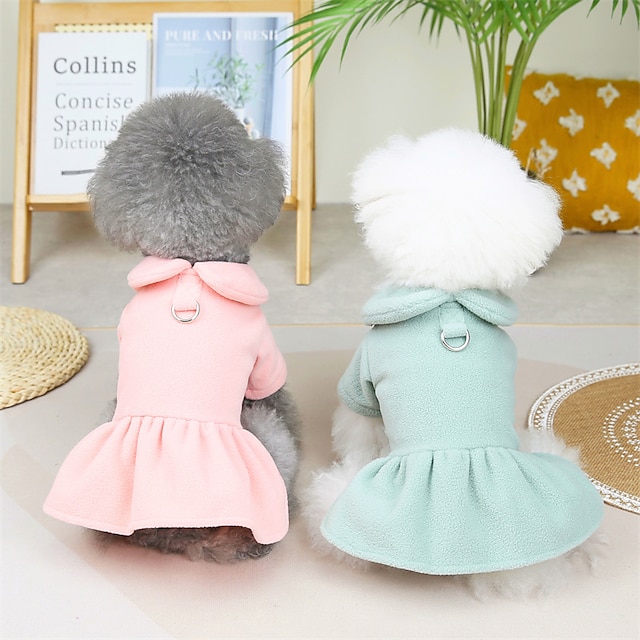  Dog Cat Dress Solid Colored Cute Sweet Dailywear Casual Daily Winter Dog Clothes Puppy Clothes Dog Outfits Soft Green Purple Pink Costume for Girl and Boy Dog Cotton S M L XL 2XL
