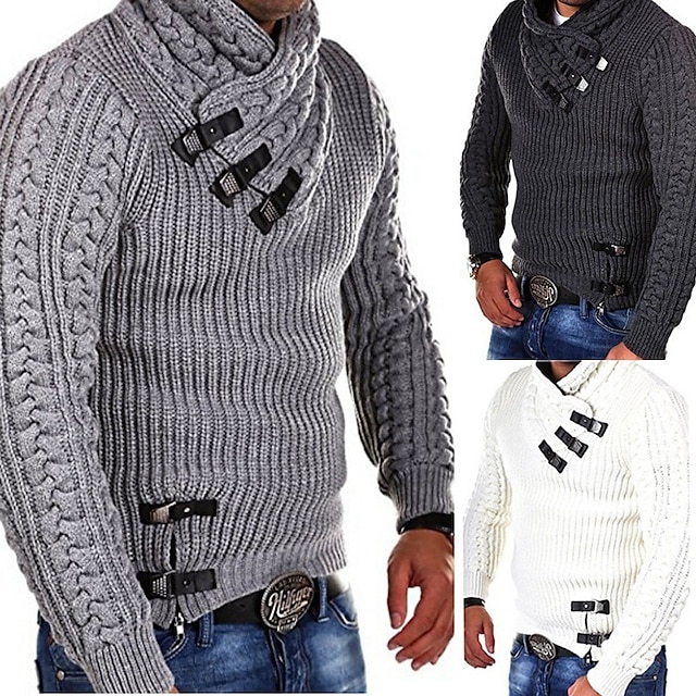 Men's Sweater Cardigan Sweater Sweater Jacket Turtleneck Sweater Ribbed Knit Cropped Knitted Turtleneck Warm Ups Modern Contemporary Daily Wear Going out Clothing Apparel Fall & Winter Black White S 6