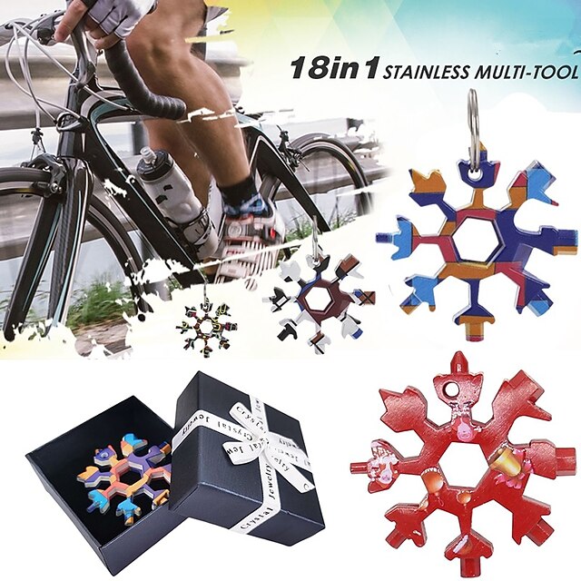  18-in-1 Snowflake Multi Tool Christmas Gift Stainless Steel Multitool Card Combination Compact Portable Outdoor Tools Snowflake Tool Card Men's Gift Snowflake Spanner Keyring Hex Hike Wrench