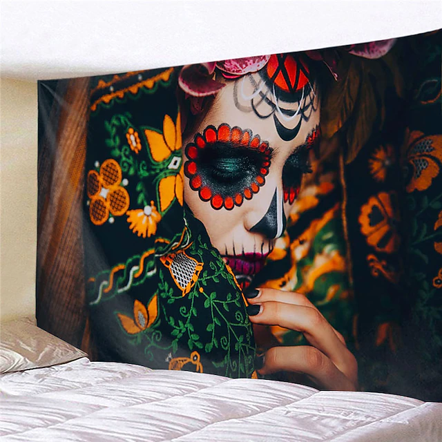 El Día de los Muertos Party Wall Tapestry Art Decor Blanket Curtain Hanging Home Bedroom Living Room Decoration Polyester Day of Dead 17