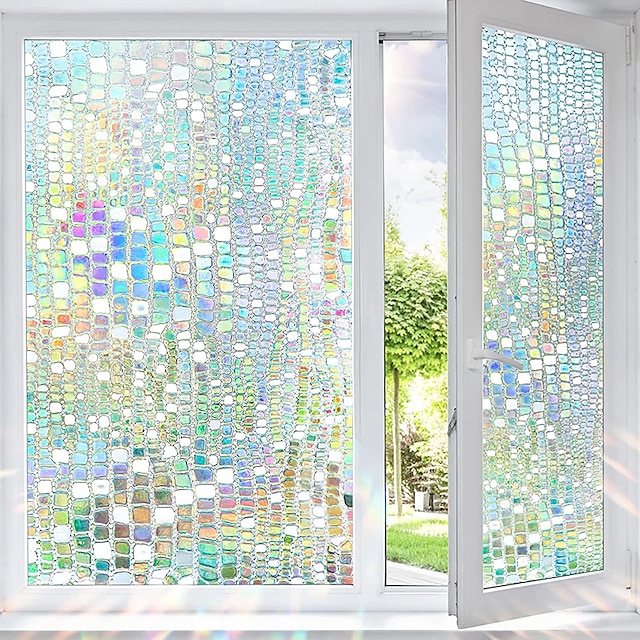  100x45cm pvc frosted static cling regenboog privacy glasfolie raam privacy sticker, raam privacy film glas in lood regenboog kleeft raamfolie voor thuis badkamer