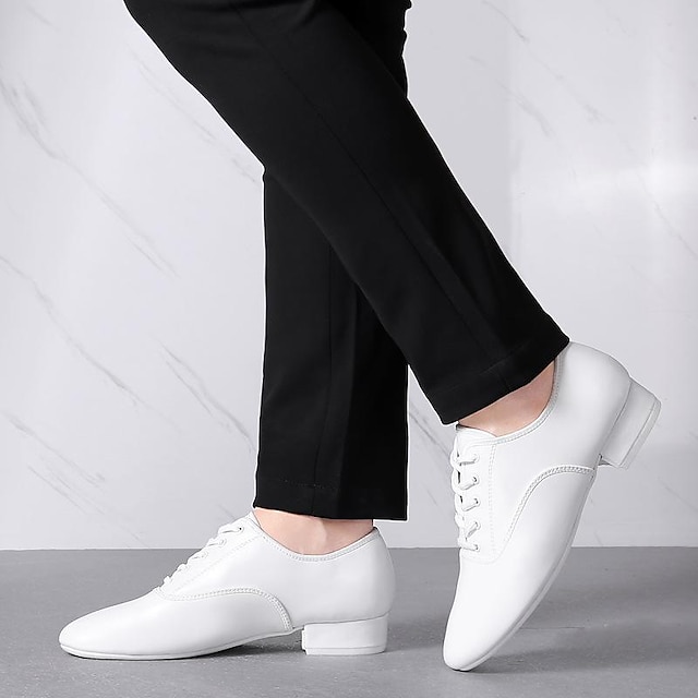  Men's Latin Shoes Dance Shoes Party Prom Ballroom Dance Simple Style Flat Heel Low Heel Lace-up Black White