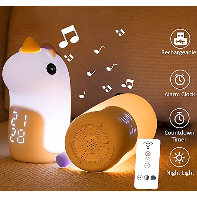  enhörningsväckarklocka smart nattlampa med fjärrkontroll färgglad barndimbar variabel färgnedräkning tidig morgonvakning mjukt ljusinduktion miljövänligt silikonljus