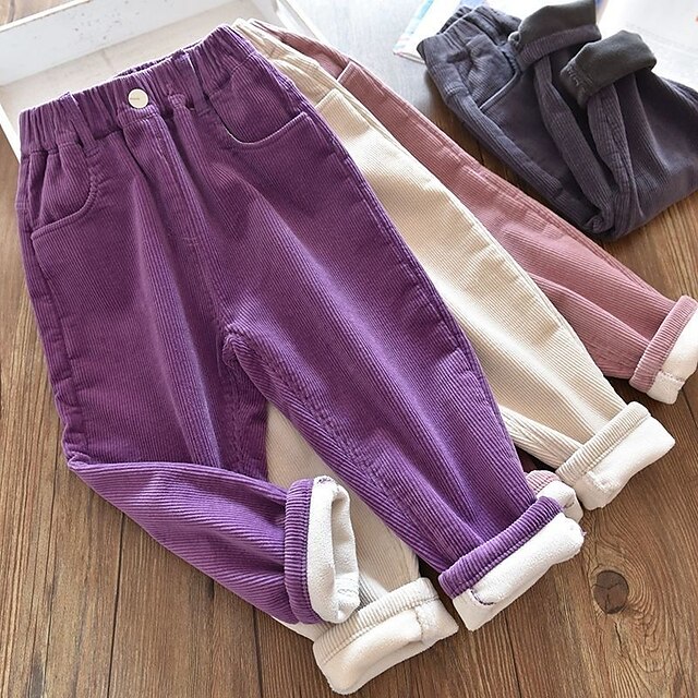  Kids Girls' Pants Solid Colored Active Home 2-12 Years Winter Purple Pink Beige