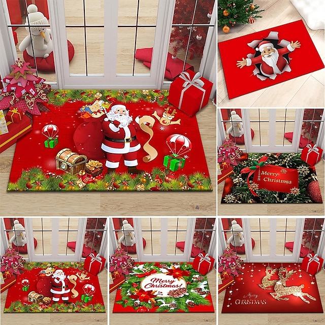  Christmas Bath Mat Doormat Santa Claus Carpet Merry Christmas Decorations For Home 2023 Xmas Navidad Natal Gifts Happy New Year 2024 for Bathroom,Kitchen,Livingroom