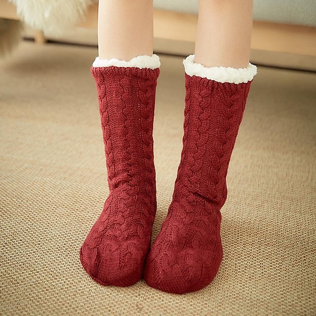  Women's House Socks With Grippers Super Soft Warm Cozy Fuzzy Fleece-Lined Socks Stockings Autumn Winter Ladies Floor Socks