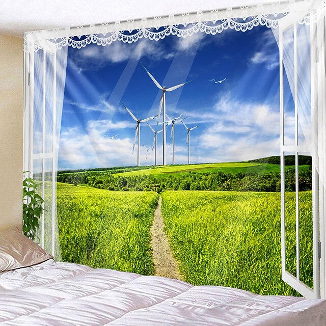 Window Landscape Wall Tapestry Art Decor Blanket Curtain Hanging Home Bedroom Living Room
