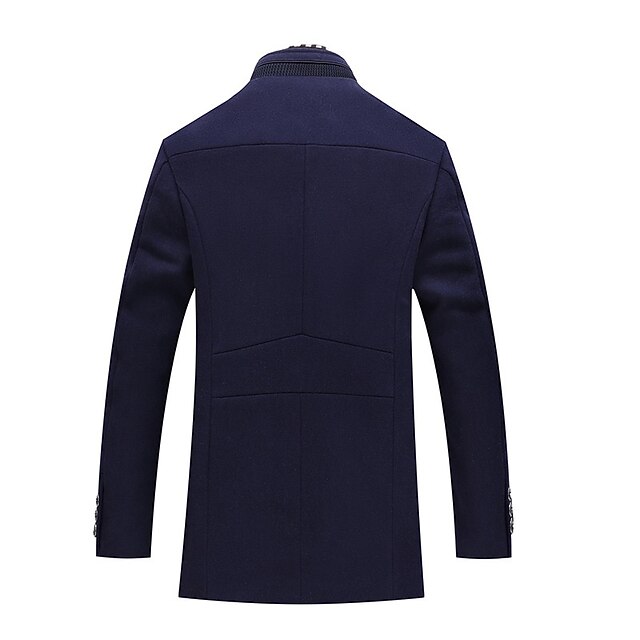 Men's Wool Long Winter Overcoat – Formal Smart Covert Coat, Single-Breasted, Navy / Grey / Tan