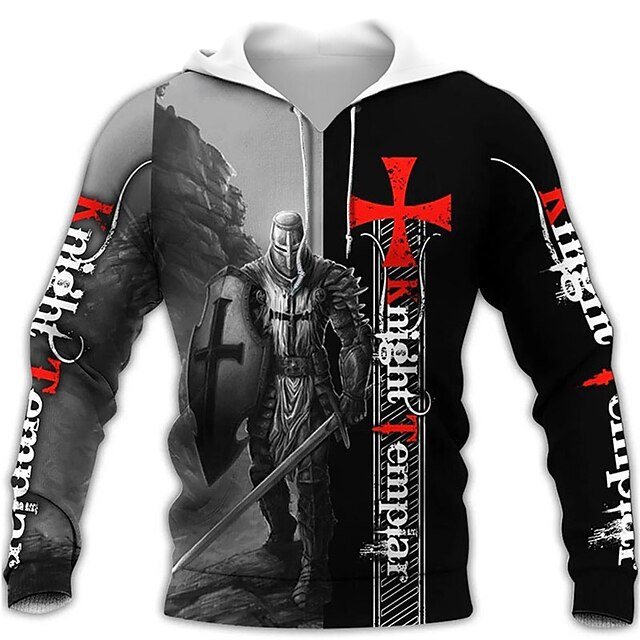Men's Knights Templar Graphic Prints Hoodie Hoodies Sweatshirt Streetwear Designer Long Sleeve Hooded Daily Sports Dark Gray Print Spring &  Fall Designer2