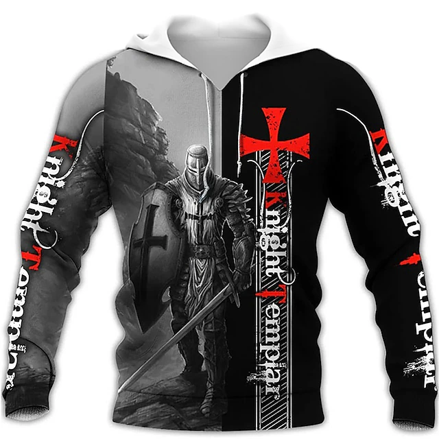 Men's Knights Templar Graphic Prints Hoodie Hoodies Sweatshirt Streetwear Designer Long Sleeve Hooded Daily Sports Dark Gray Print Spring & Fall Designer2